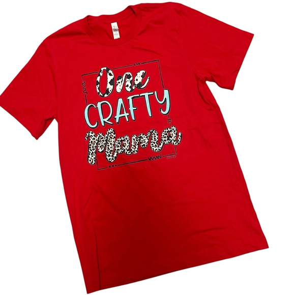 Bella + Canvas Tops - Bella Canvas Women's Red Graphic Tee, One Crafty Mama, Size M